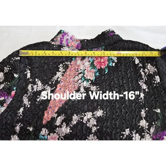 Asian Inspired Floral Top Jacket XL Reversible Textured Crinkle Super Stretchy - Picture 13 of 16